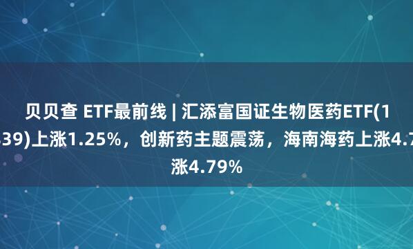 贝贝查 ETF最前线 | 汇添富国证生物医药ETF(159839)上涨1.25%，创新药主题震荡，海南海药上涨4.79%